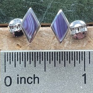 E1008 Rhombus wampum quahog sterling silver earrings